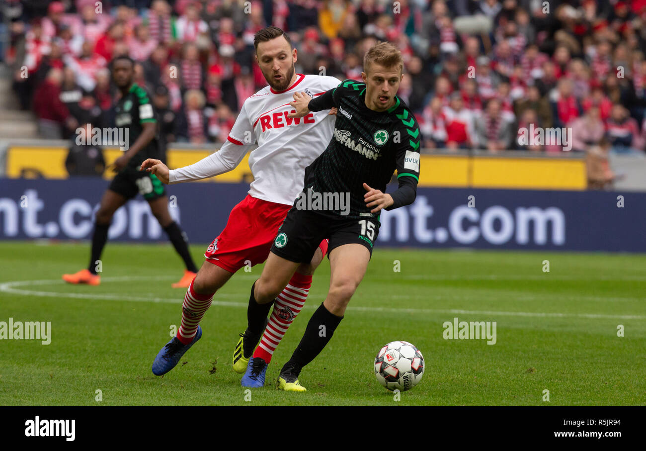 Cologne, Germany 1st December 2018, 2nd league, 1. FC Koeln vs SpVgg Greuther Fuerth: Marco Hoeger (Koeln), Sebastian Ernst (Fuehrt) in competition.                 Credit: Juergen Schwarz/Alamy Live News Stock Photo