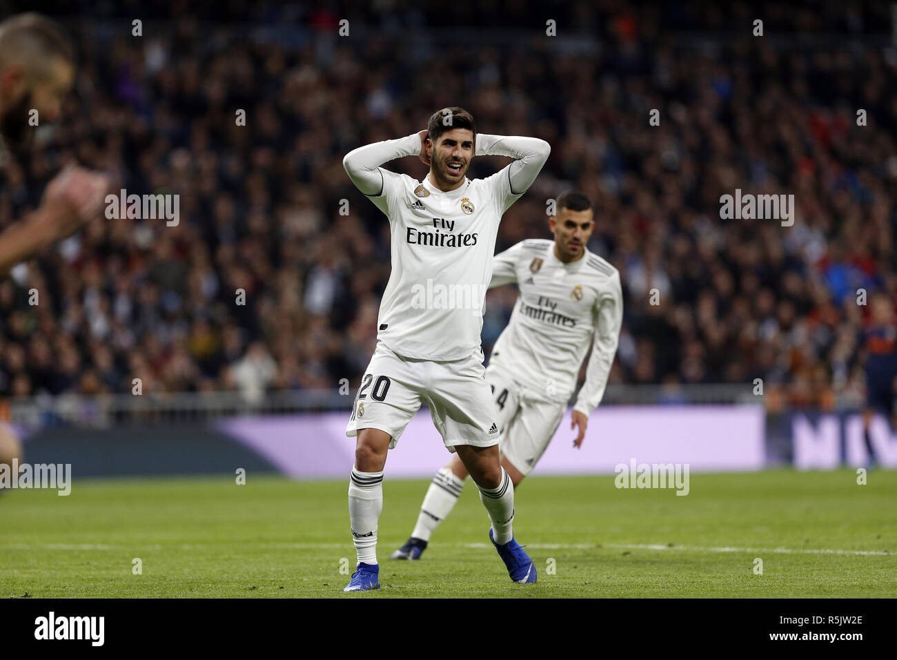 Madrid, Madrid, Spain. 1st Dec, 2018. Marco Asensio (Real Madrid) seen  reacting during the La Liga match between Real Madrid and Valencia CF at  the Estadio Santiago Bernabéu in Madrid. Credit: Manu