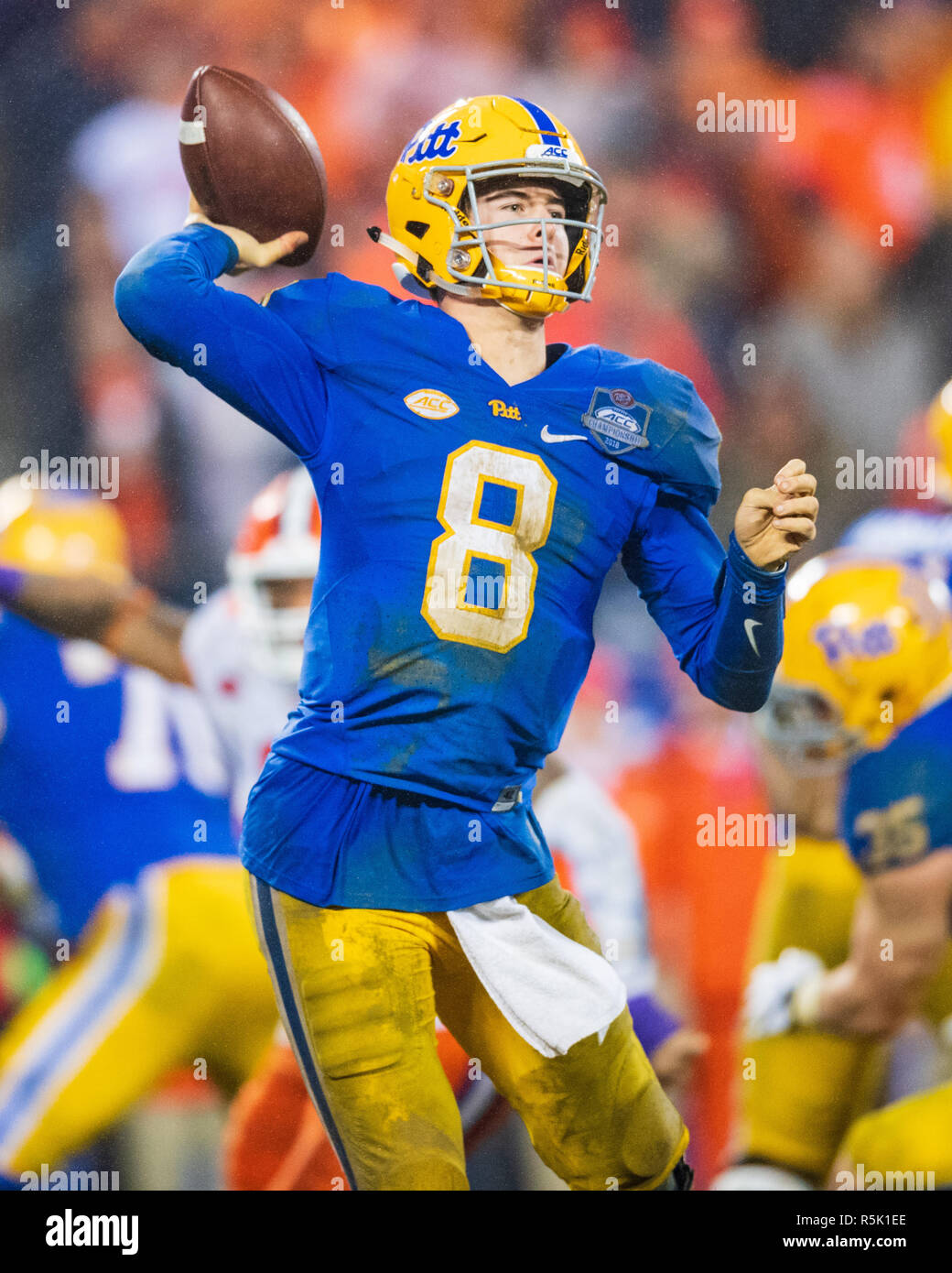 Pittsburgh Panthers quarterback Kenny Pickett (8) during the ACC College Football Championship game between Pitt and Clemson on Saturday December 1, 2018 at Bank of America Stadium in Charlotte, NC. Jacob Kupferman/CSM Stock Photo