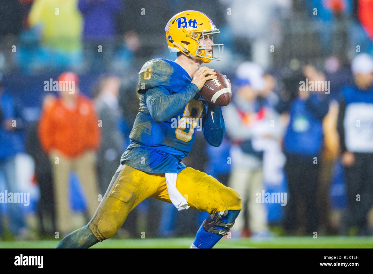 Pittsburgh Panthers quarterback Kenny Pickett (8) during the ACC College Football Championship game between Pitt and Clemson on Saturday December 1, 2018 at Bank of America Stadium in Charlotte, NC. Jacob Kupferman/CSM Stock Photo