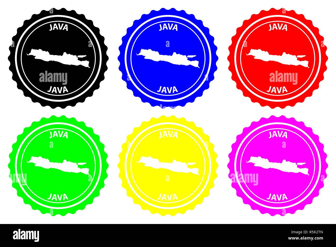 Java - rubber stamp - vector, Java map pattern - sticker - black, blue ...