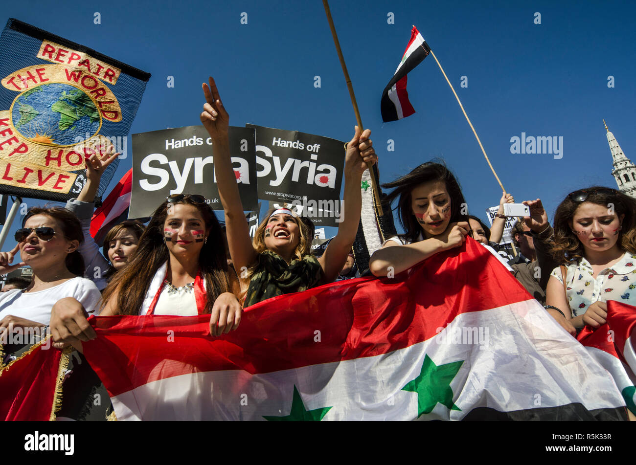 Anti-war protest march in London over western military intervention in Syria Stock Photo