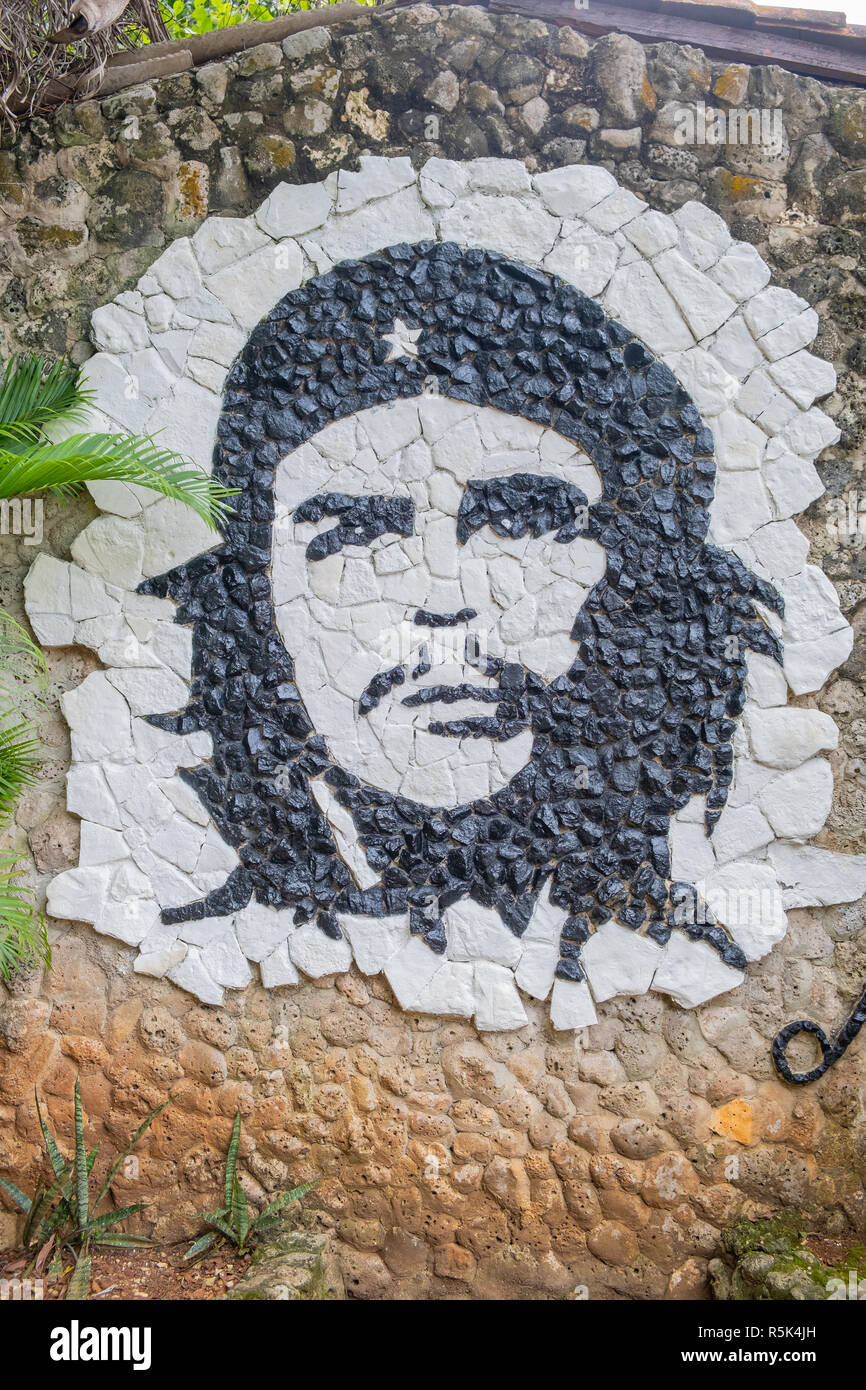 Cuban hero Che Guevara is represented in mosaic on a wall near Matanzas Cuba. Stock Photo