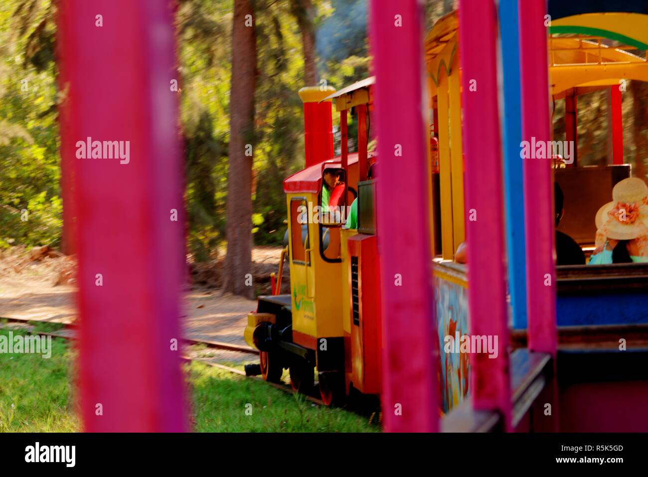 Chimbote, Peru - April 18, 2018: Miniature tour train in park, vivero forestal, in Chimbote, Peru Stock Photo