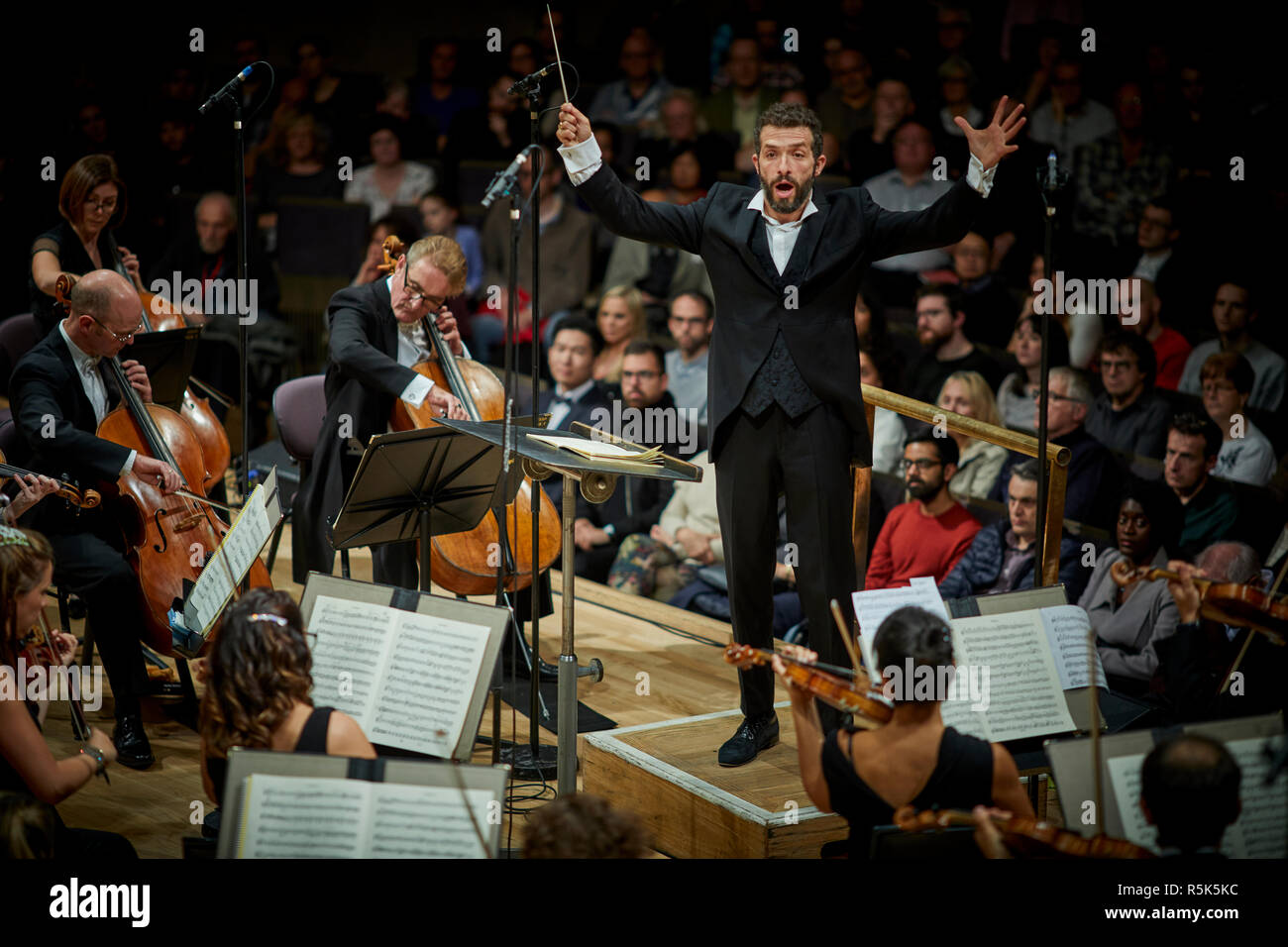 Israeli conductor Omer Meir Wellber becomes chief conductor of the BBC Philharmonic Orchestra, performing at  the Bridgewater Hall is Manchester Stock Photo
