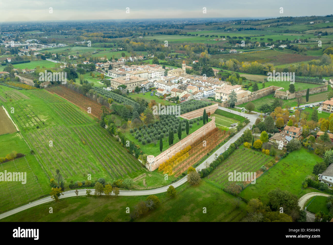 Aerial view of Terra del Sole planned renaissance fortified city in Emilia Romagna Italy near Forli Stock Photo
