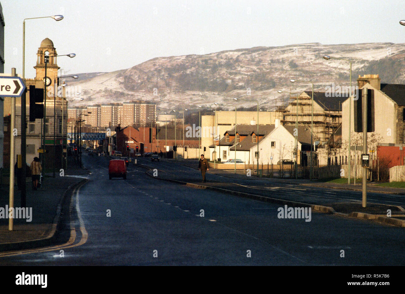 Looking down Glasgow Road, Clydebank during development. Clydebank Town