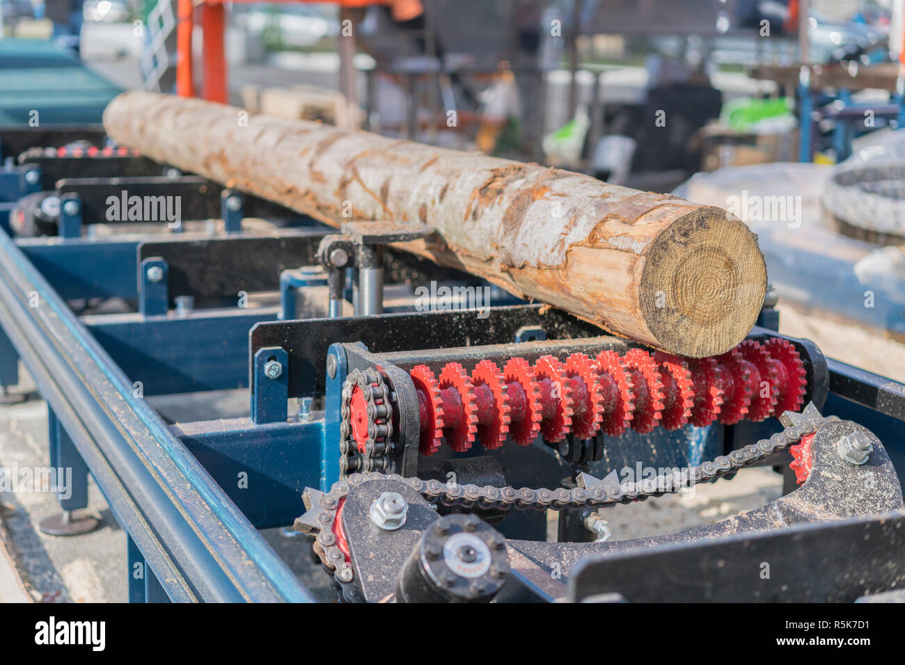 woodworking enterprise. Wood Cutting Machine. Partially milled log