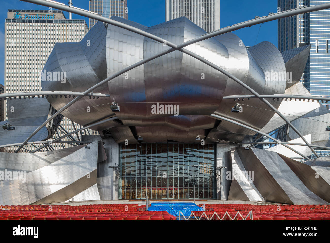 Exterior of Jay Pritzker Pavilion in Millennium Park designed by Frank Gehry Stock Photo