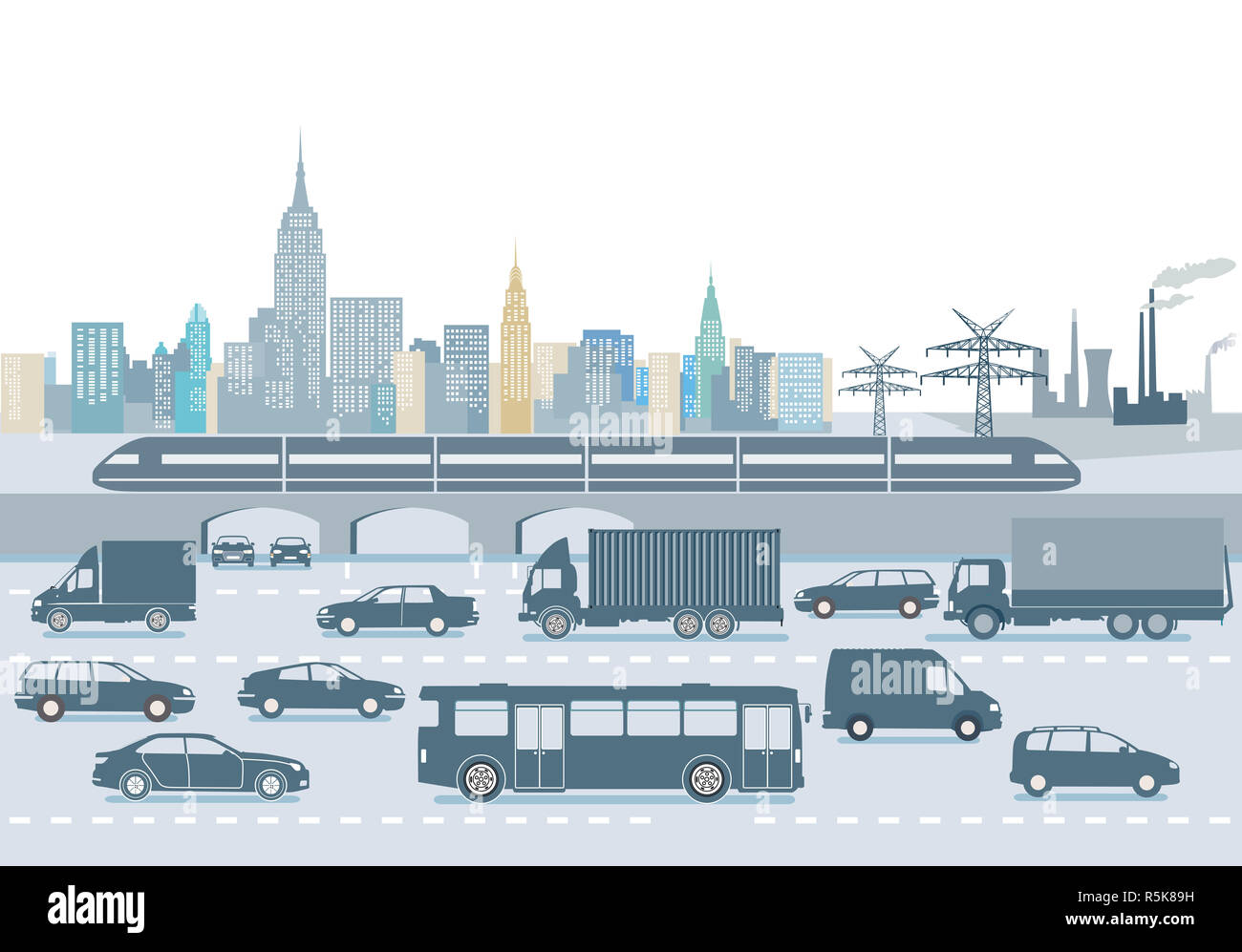 large city with transport of people and road traffic Stock Photo - Alamy
