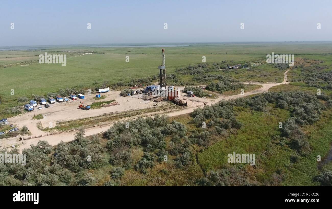 Carrying out repair of an oil well Stock Photo