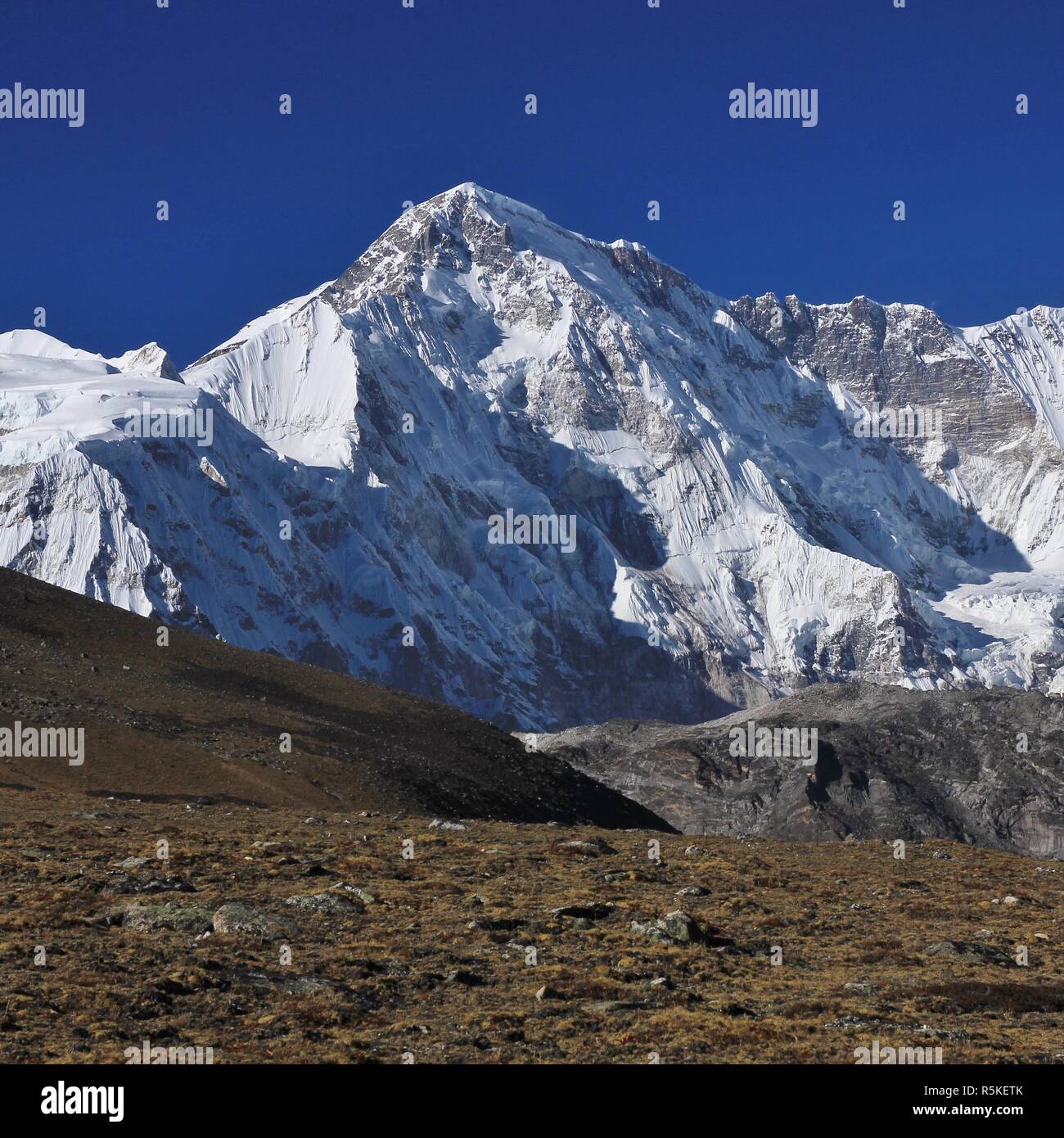 Mount Cho Oyu, high mountain seen from the Gokyo Valley, Nepal. With a