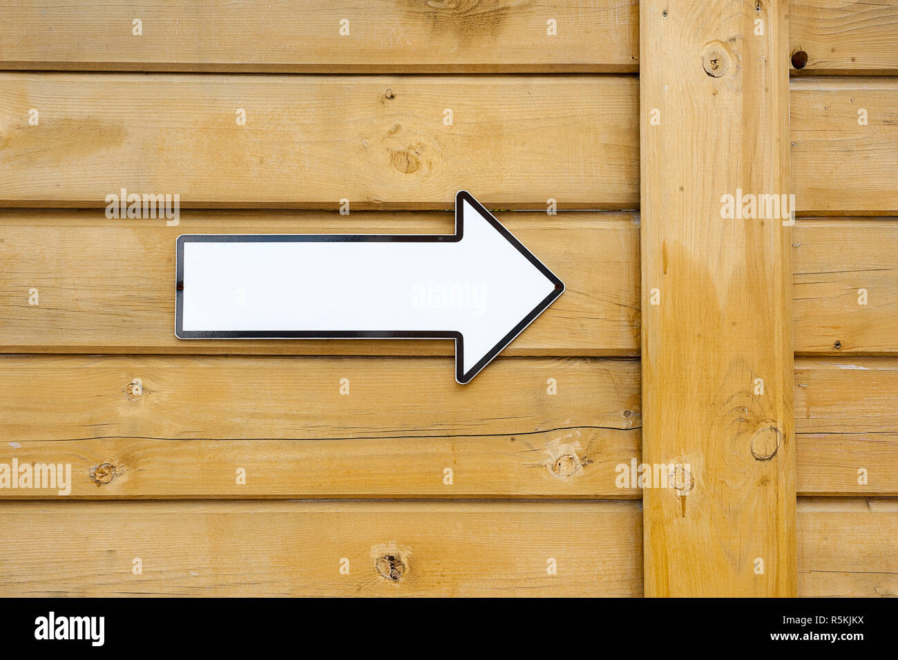 White pointer without text on a wooden wall Stock Photo