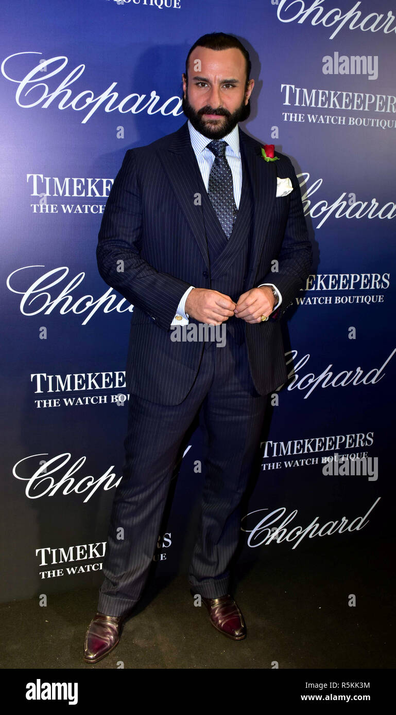 Actor Saif Ali Khan seen on the red carpet during the celebrations. Luxury Swiss watchmaker 'Chopard' celebrates happy sport 25th Anniversary at Hotel St. Regis in Mumbai. Stock Photo