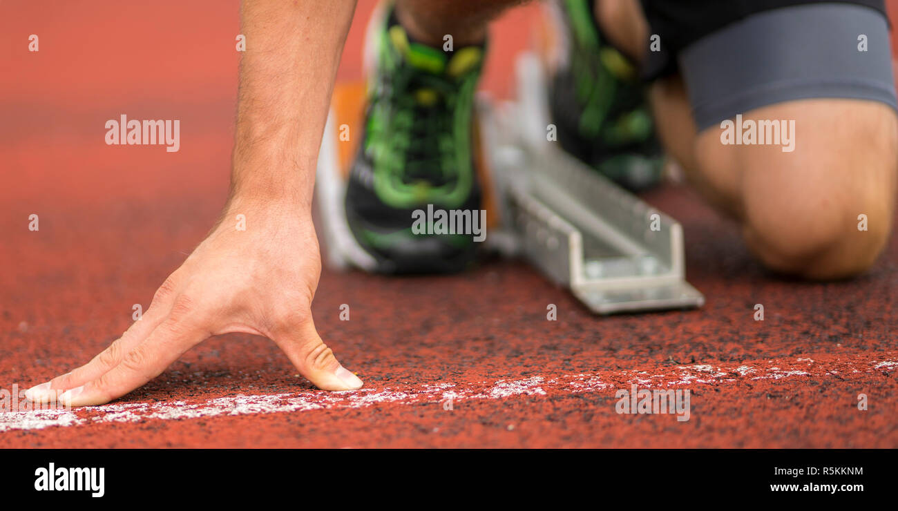 detail of sprint start in athletics Stock Photo