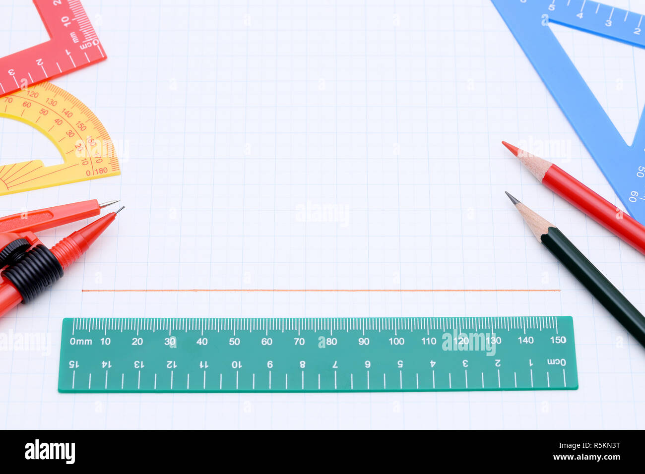 colorful rulers, pen and notebook on white background Stock Photo - Alamy