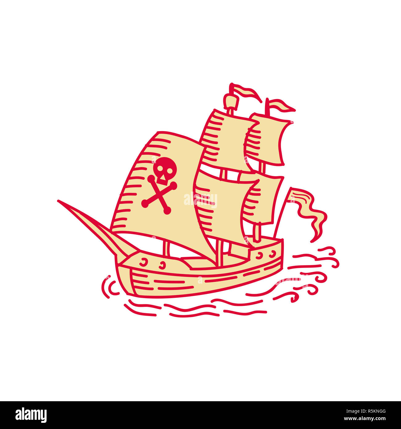 Pirate Sailing Ship Galleon Mono Line Stock Photo