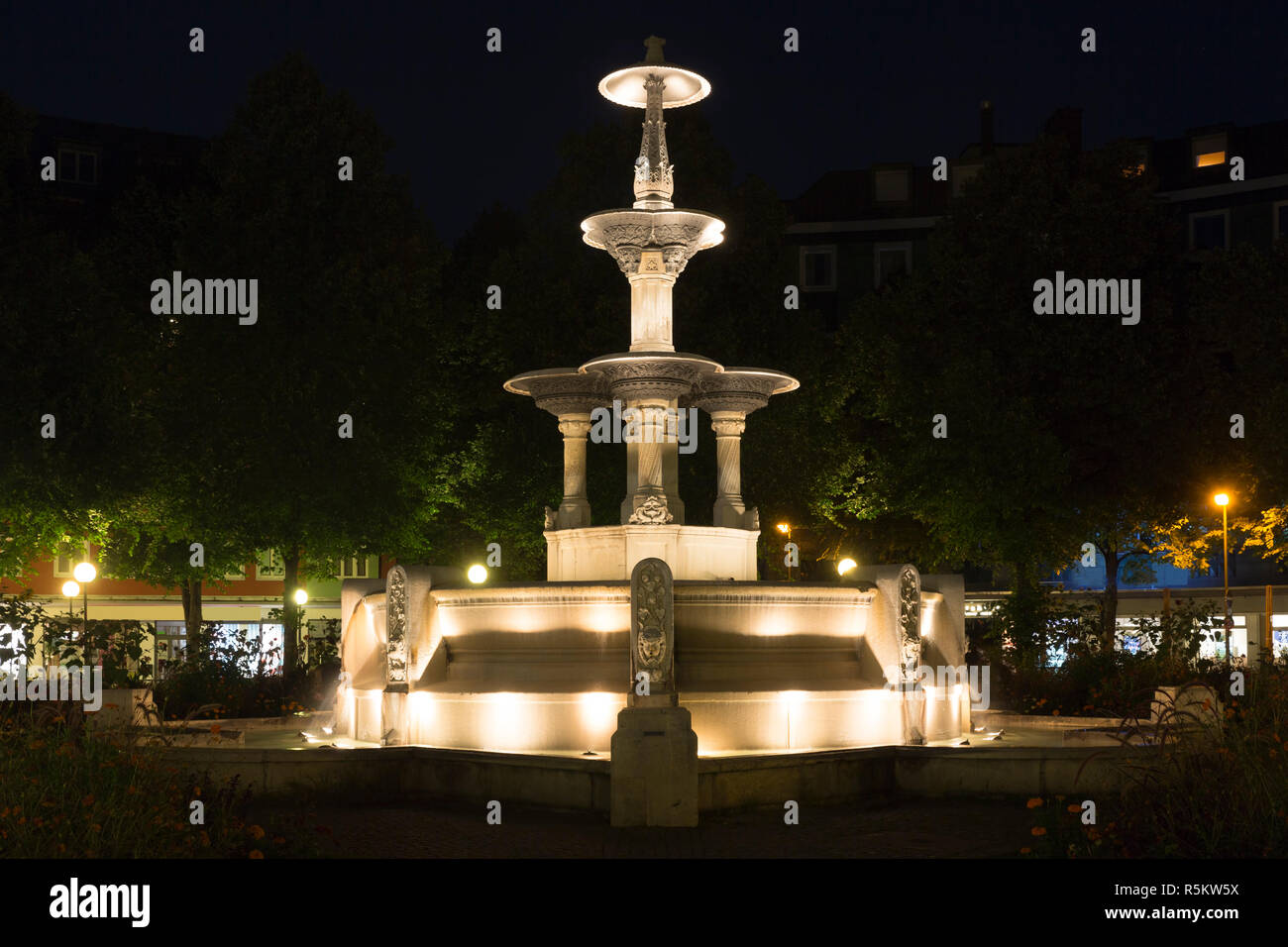the glass palace fountain in munich at night Stock Photo