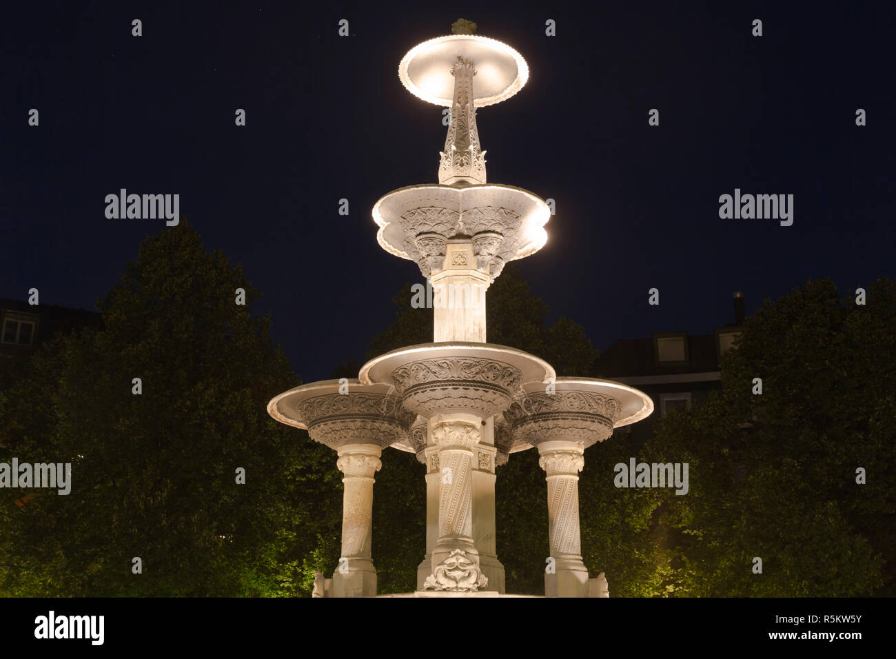 the glass palace fountain in munich at night Stock Photo