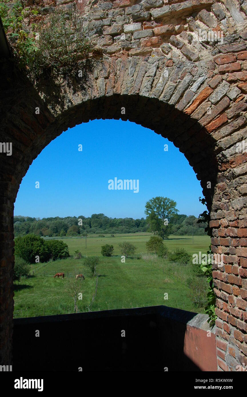 view from the town wall jockgrim over the woogwiesen Stock Photo