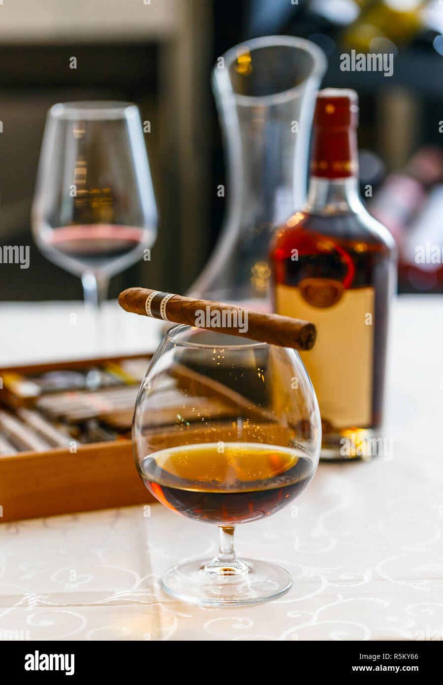 Quality cigars and cognac Stock Photo