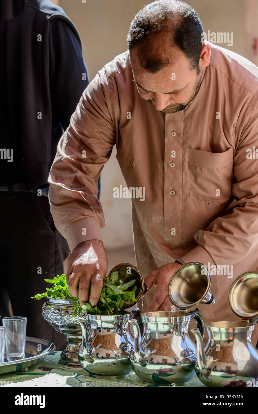 01-03-15, Marrakech, Morocco. A demonstration of traditional mint tea making. Photo:© Simon Grosset Stock Photo
