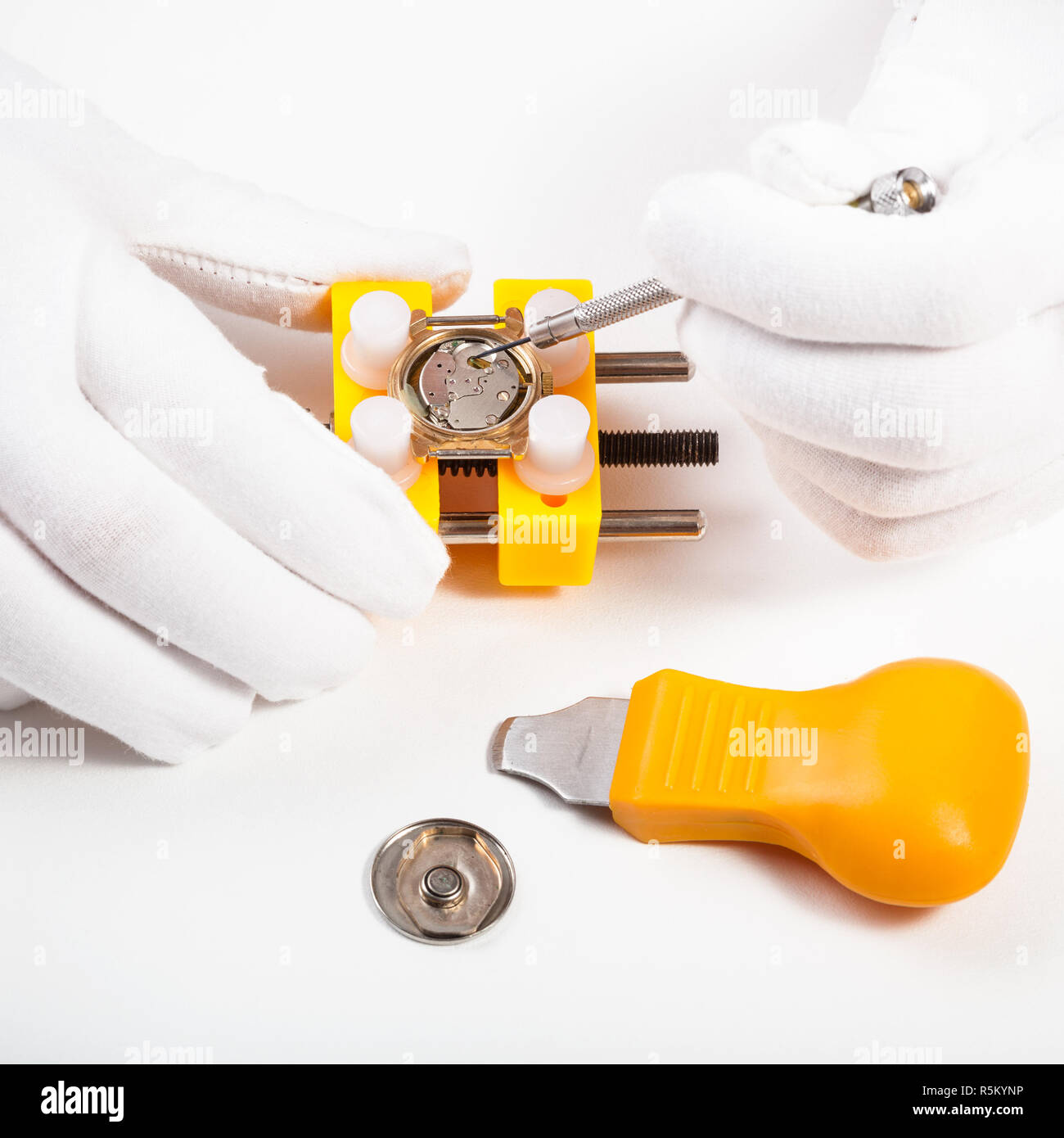 cleaning battery place in quartz watch Stock Photo Alamy