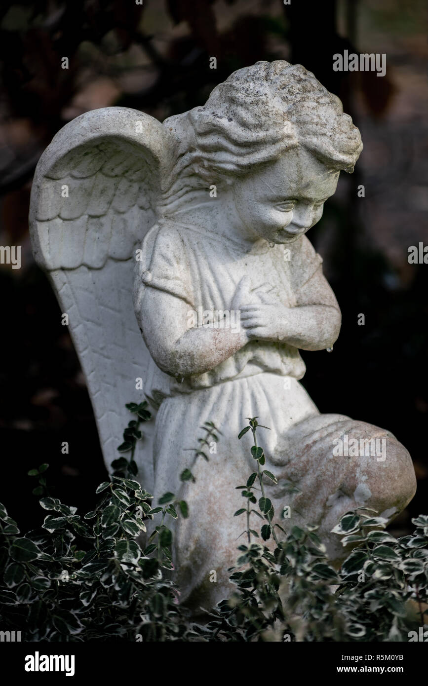 Sculpture of a mourning angel on cemetery in Berlin Frohnau Stock Photo