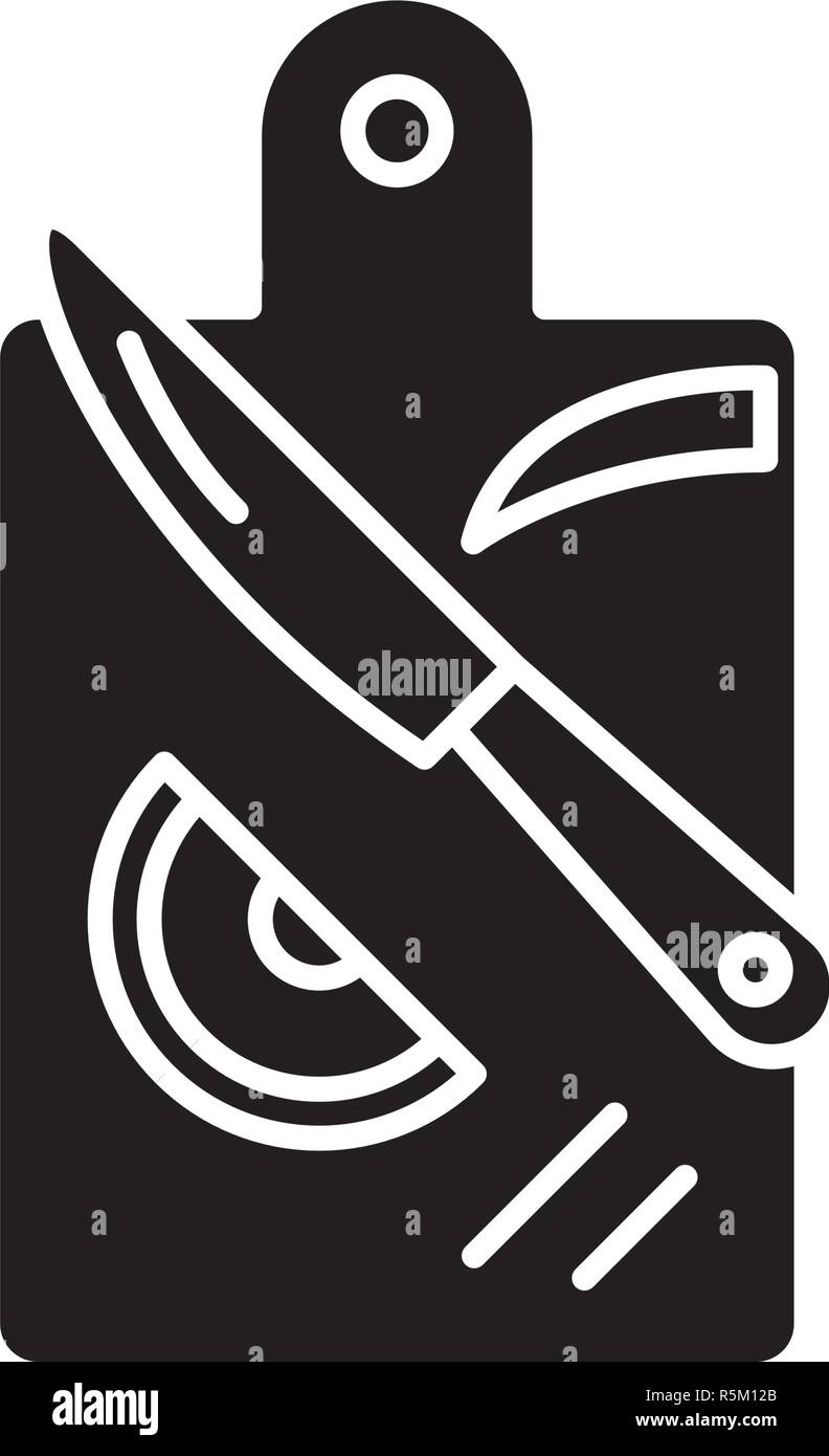 Cutting products black icon, vector sign on isolated background. Cutting products concept symbol, illustration  Stock Vector