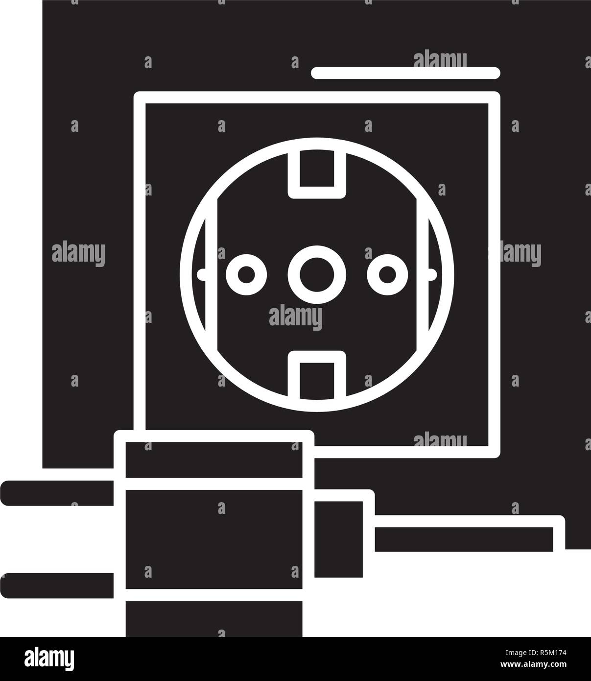 Electric socket black icon, vector sign on isolated background. Electric socket concept symbol