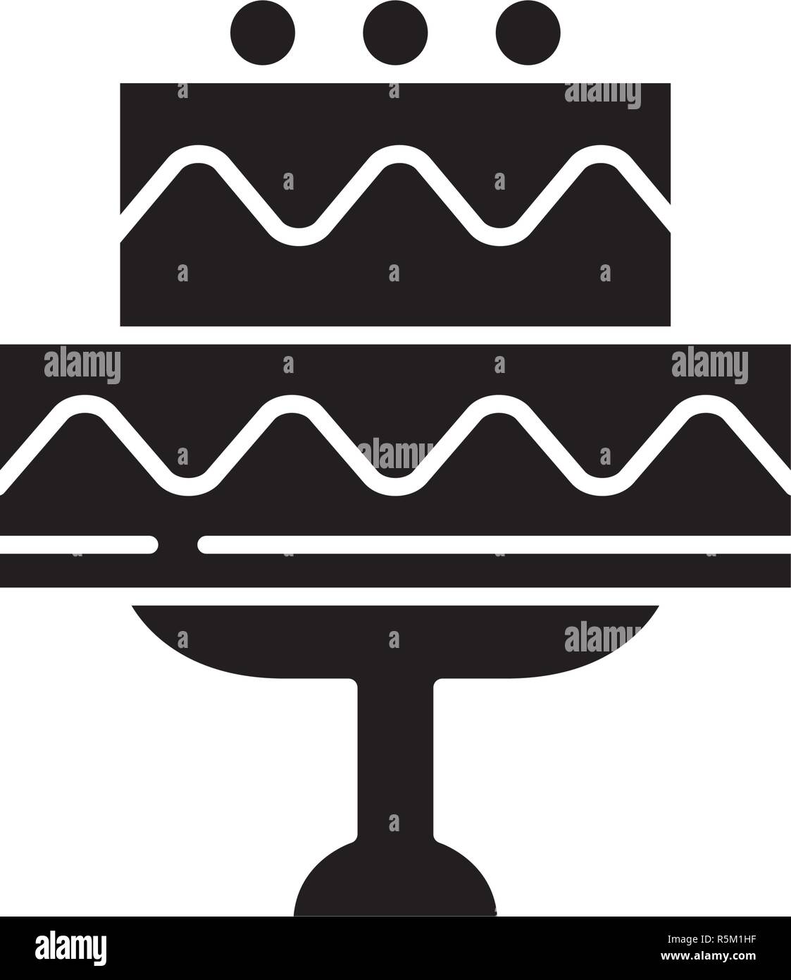 Cute wedding cake black icon, vector sign on isolated background. Cute