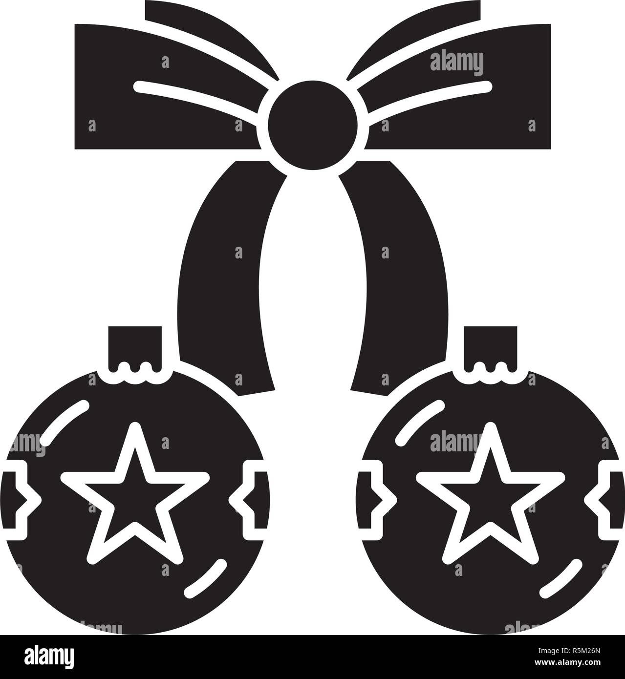 Christmas balls with bow black icon, vector sign on isolated background ...
