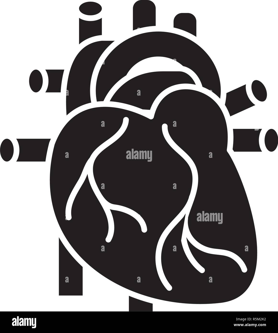 Human heart black icon, vector sign on isolated background. Human heart