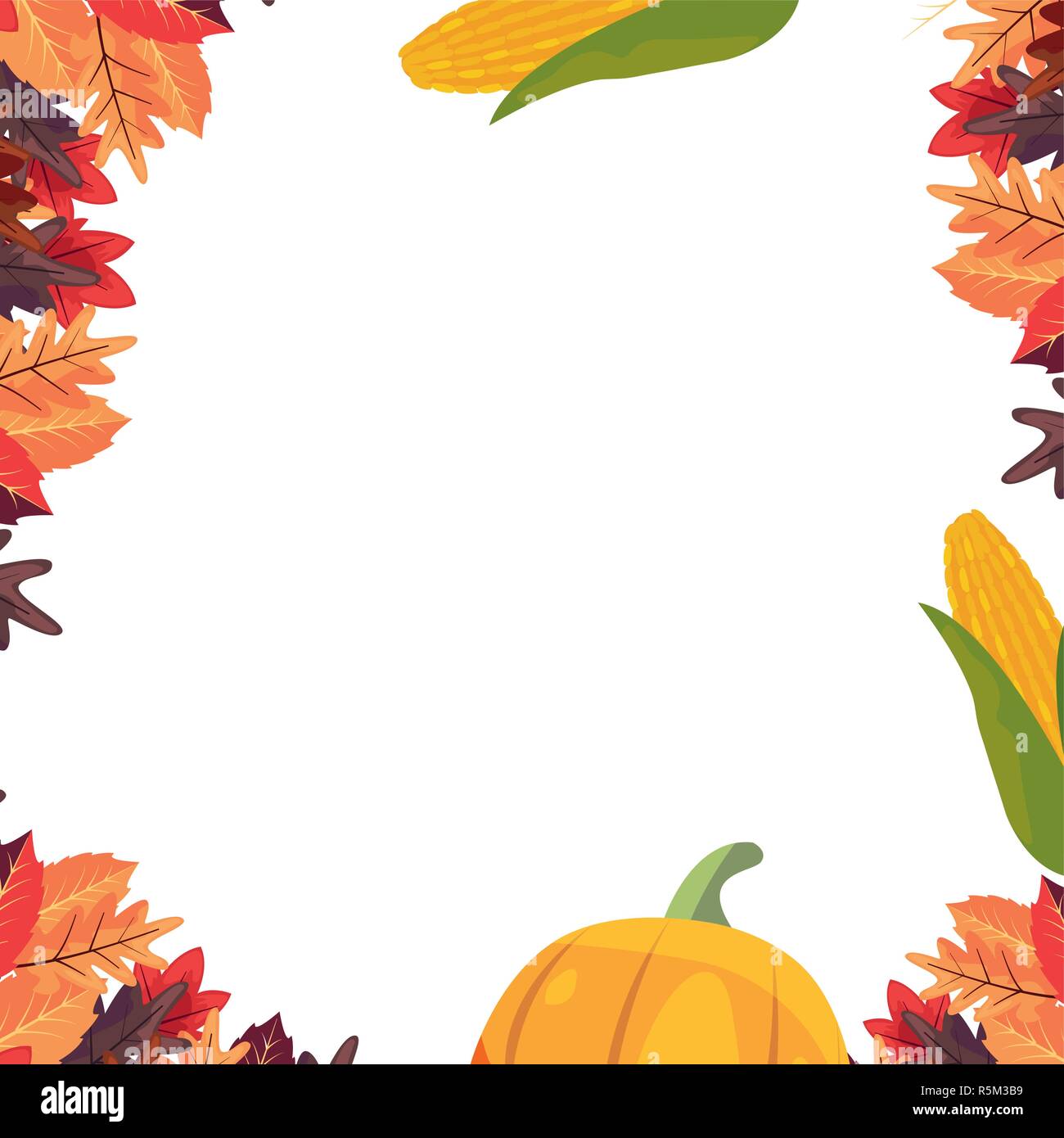 pumpkin corns leaves frame thanksgiving vector illustration Stock ...