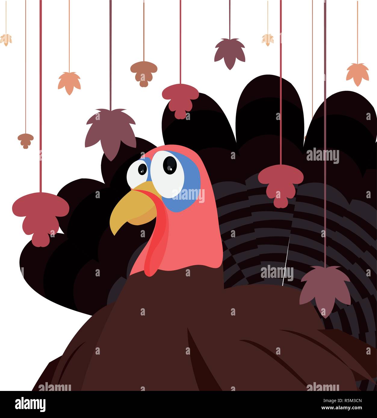 turkey and hanging leaves autumn thanksgiving vector illustration Stock Vector
