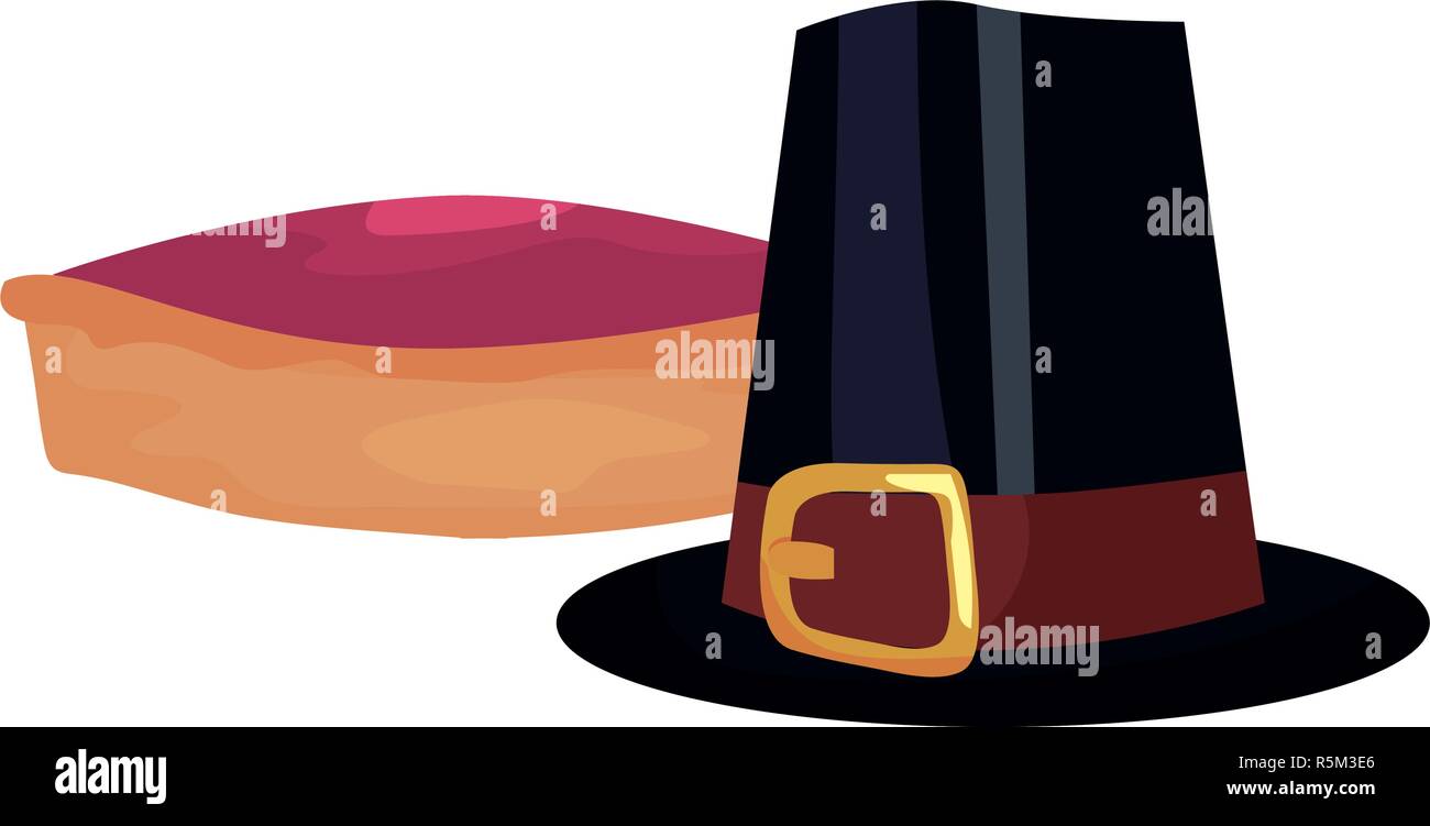 pilgrim hat and cake happy thanksgiving celebrate vector illustration ...
