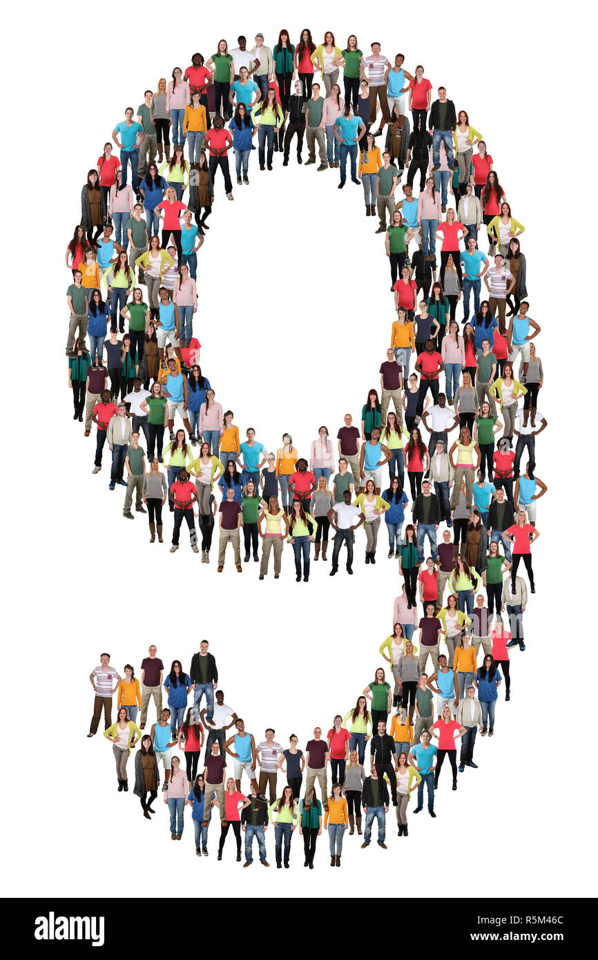 number digit 9 nine people people people group people group Stock Photo