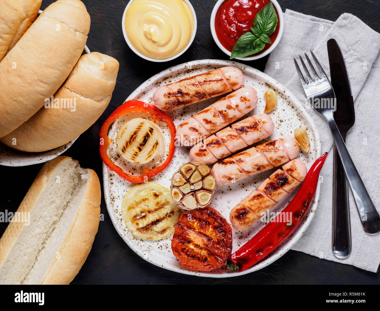Grilled chicken sausages close up Stock Photo Alamy