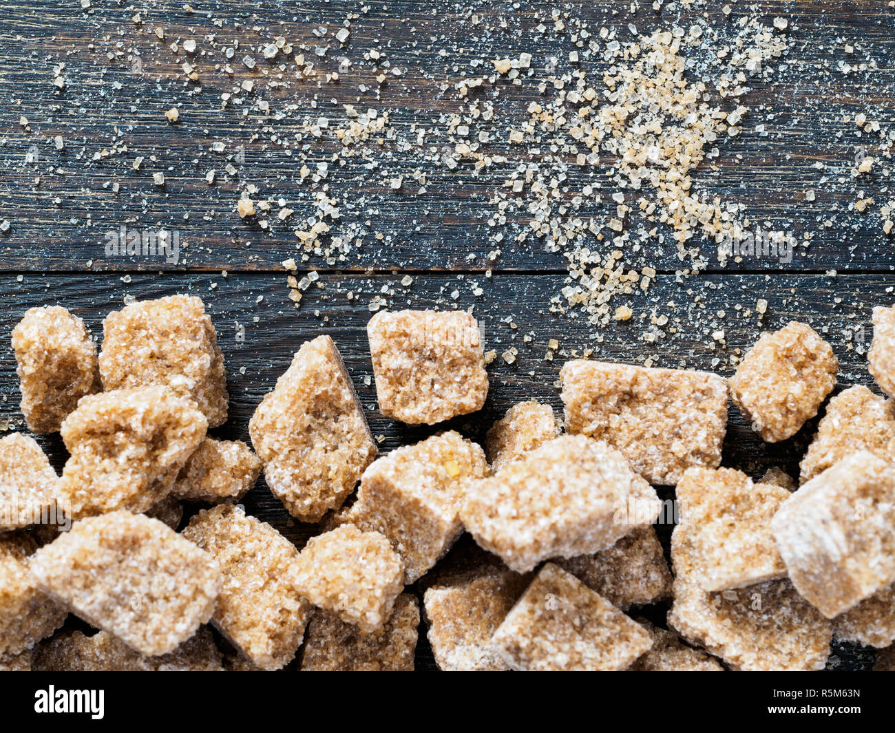 Rushy raw sugar cubes close up Stock Photo
