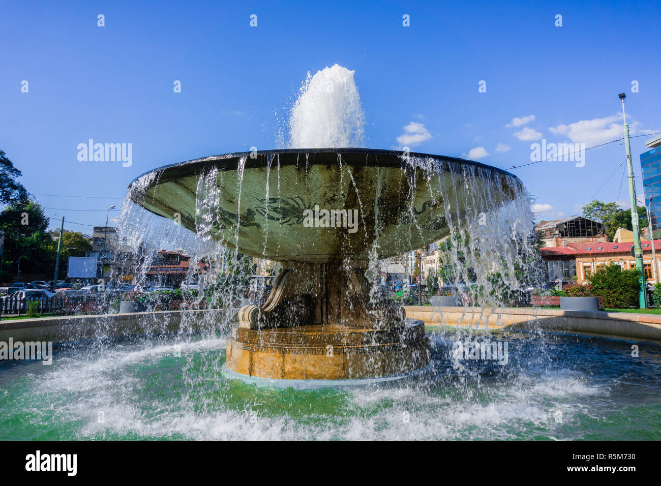 Zodiac water fountain located at the entrance to Carol Park, Bucharest, Romania Stock Photo