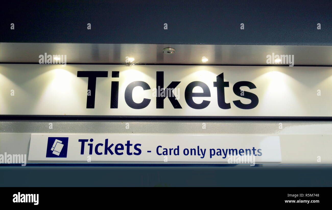 ticket machine sign tickets card only payments  scotrail railway station Abellio Stock Photo