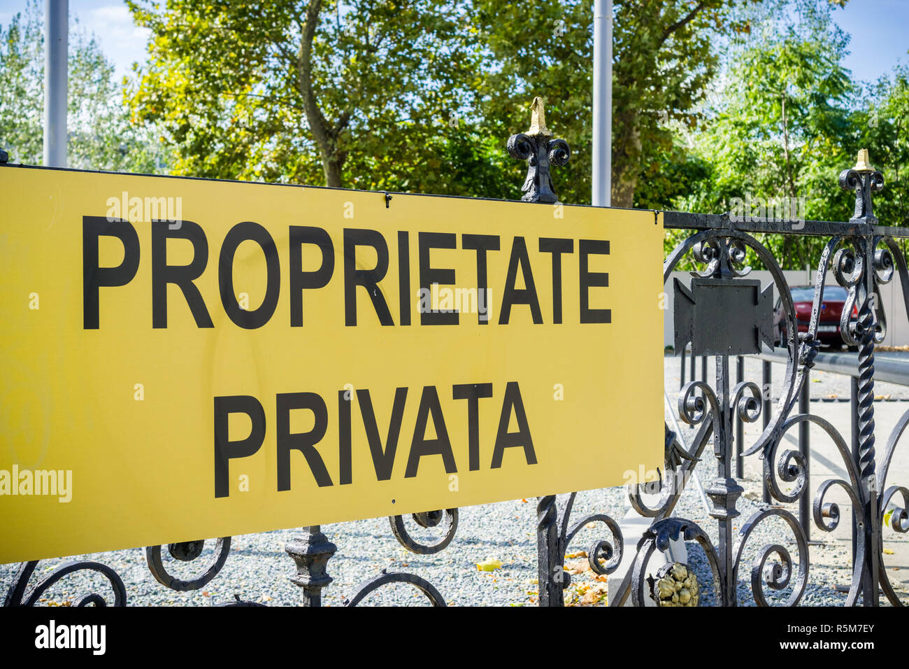Private Property sign in Bucharest, Romania Stock Photo