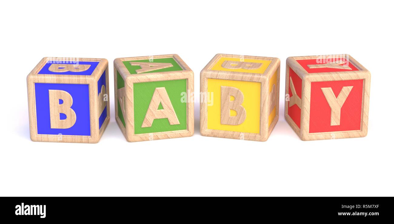 Word BABY made of wooden blocks toy horizontal 3D Stock Photo - Alamy