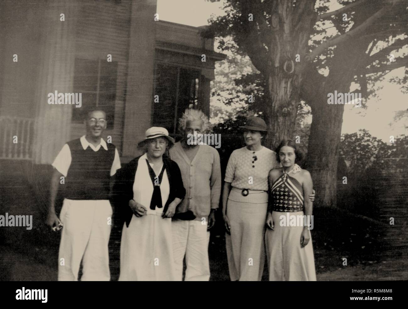 Left to right Robert Oppenheimer, Elsa and Albert Einstein, Margarita