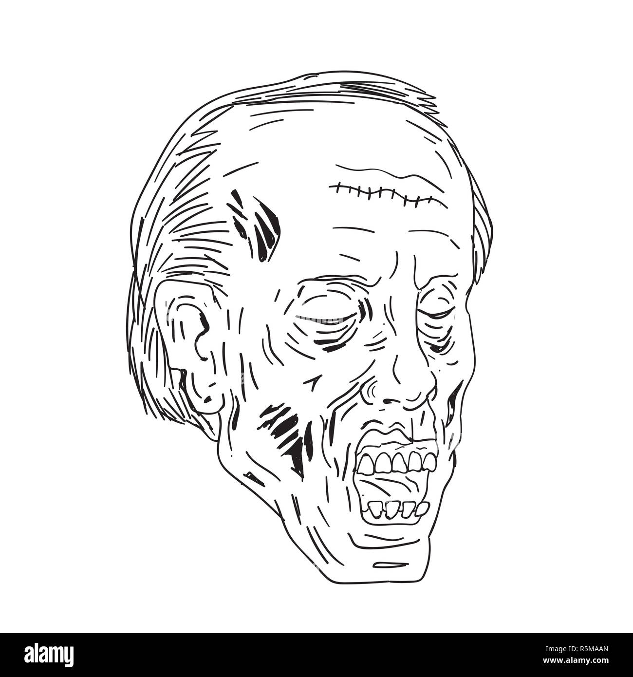 Zombie Head Eyes Closed Drawing Stock Photo