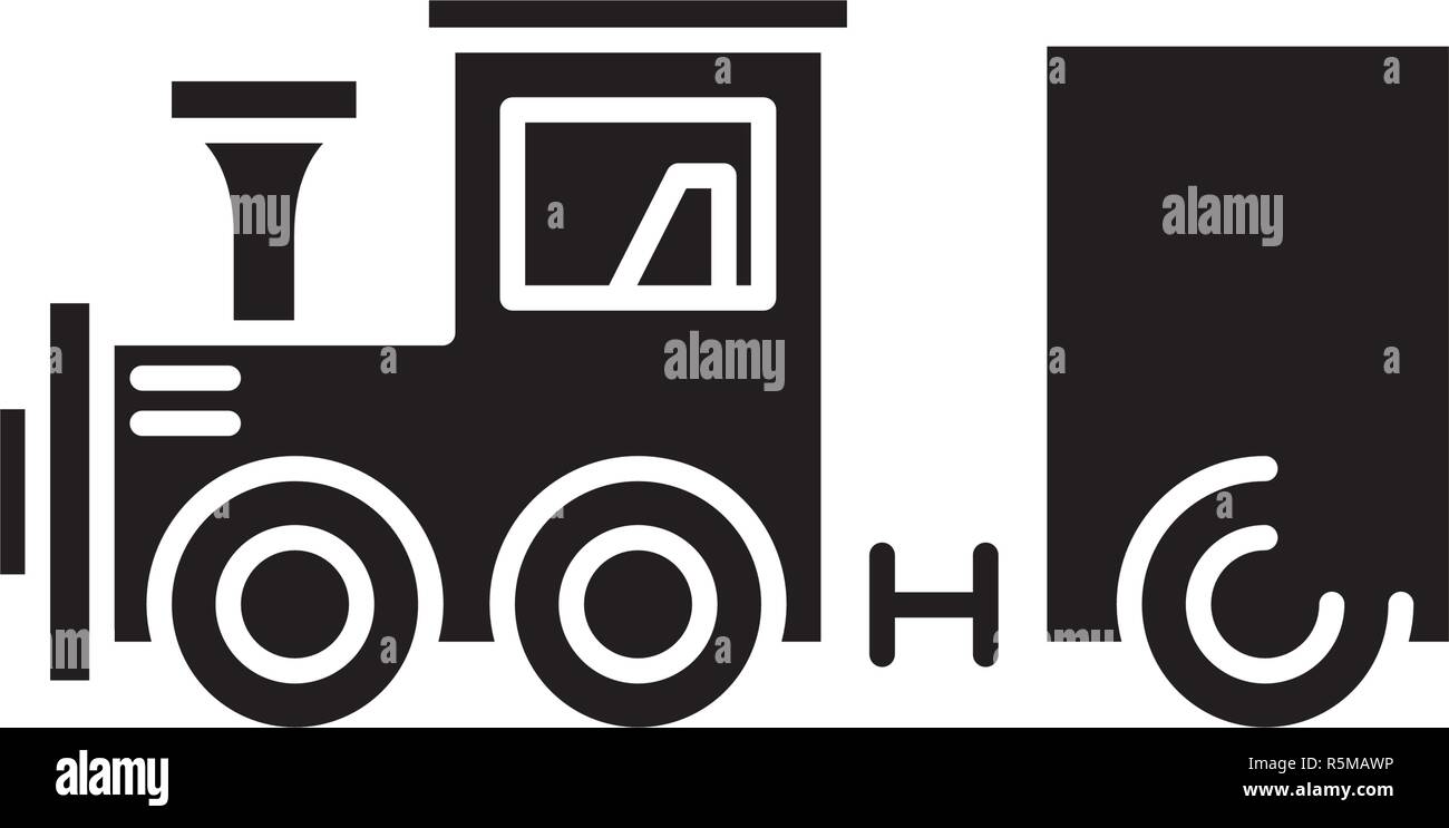 Children's locomotive black icon, vector sign on isolated background. Children's locomotive concept symbol, illustration  Stock Vector