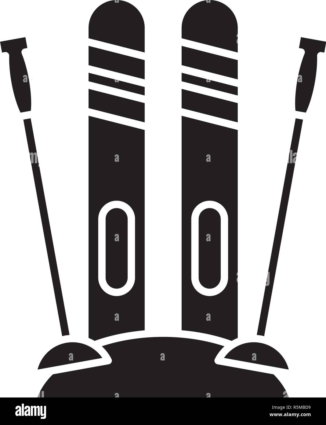 Winter skiing black icon, vector sign on isolated background. Winter ...