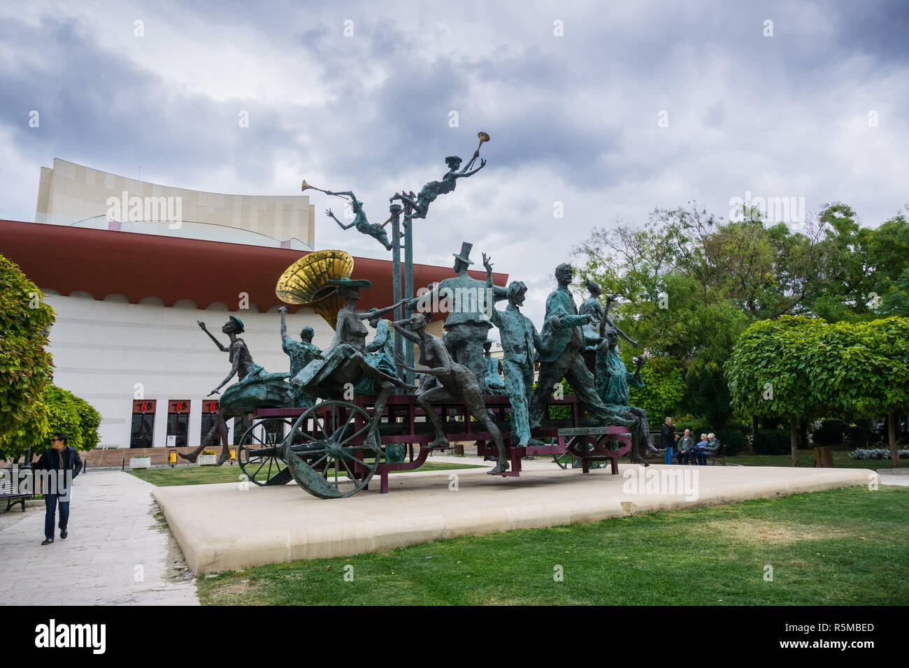 September 22, 2017 Bucharest/Romania - 'A Carriage with Clowns' (Caruta cu Paiate) sculpture by Ioan Bolborea in front of the Ion Luca Caragiale Natio Stock Photo