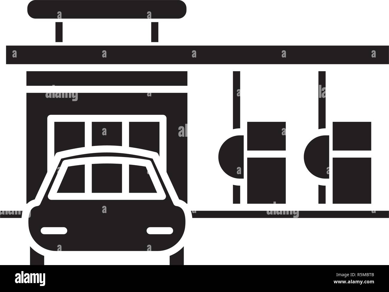 Small gas station black icon, vector sign on isolated background. Small gas station concept symbol, illustration  Stock Vector
