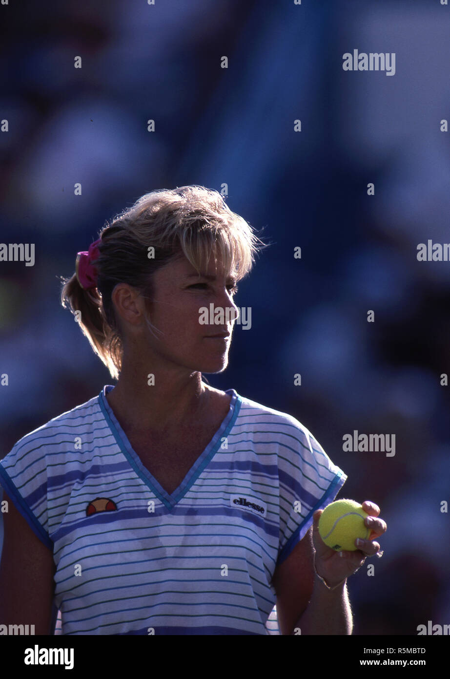 Chris Evert competing in U.S. Open in Flushing Meadows during the 1980's. Stock Photo